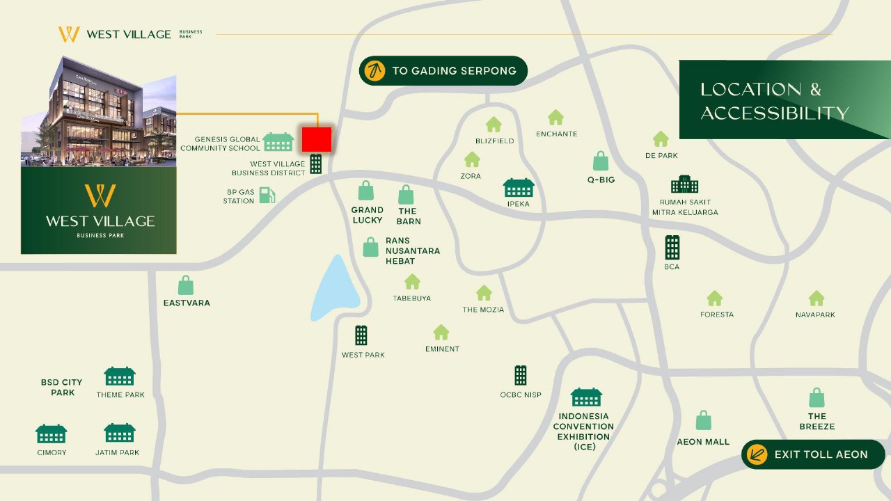 peta lokasi ruko west village bsd
